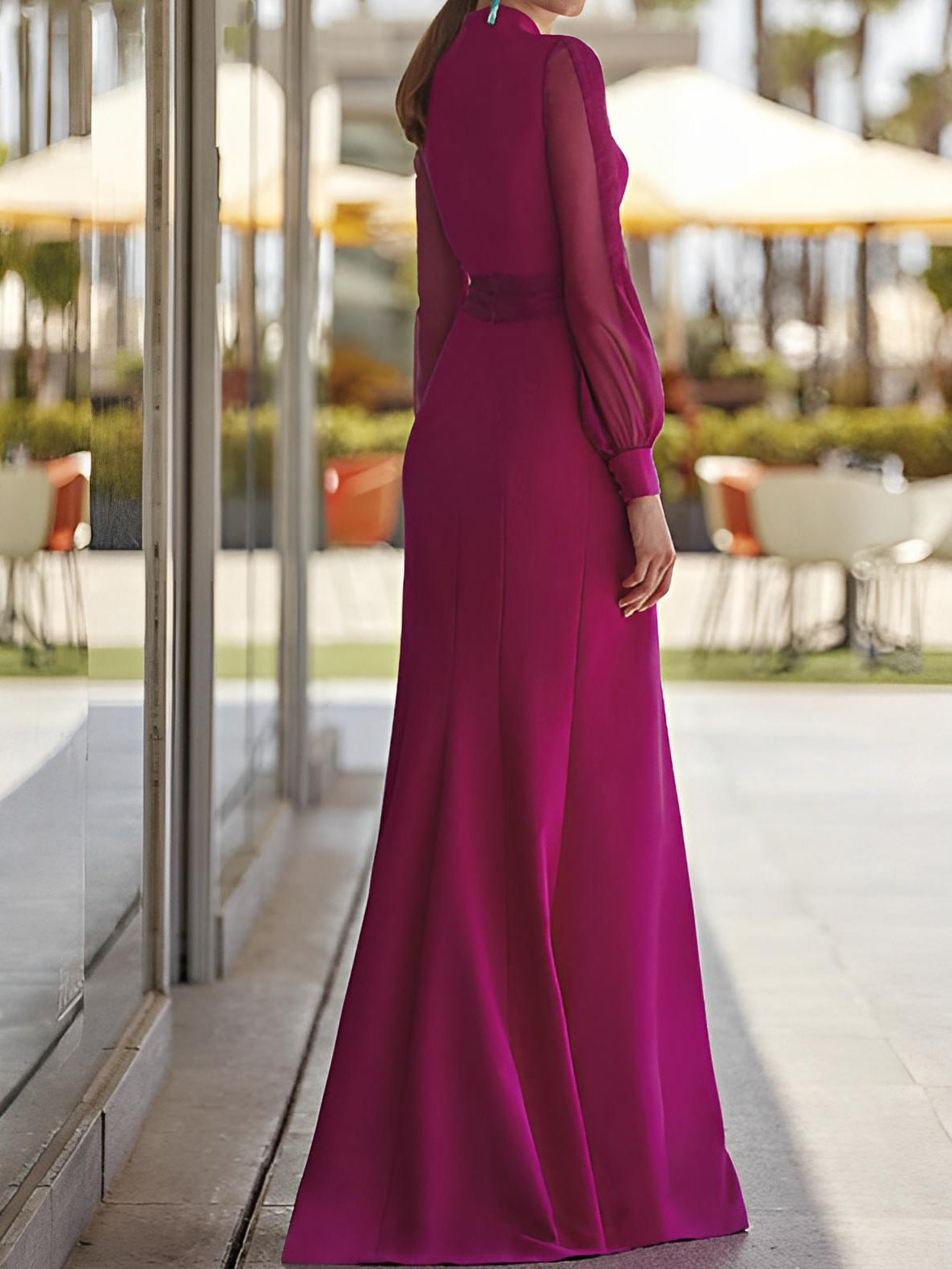 V-Neck Belted Sheath/Column Dresses for the Mother of the Bride-BMbridal