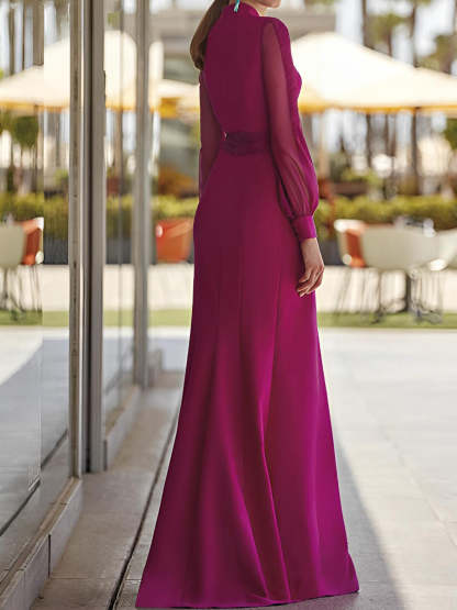 V-Neck Belted Sheath/Column Dresses for the Mother of the Bride-BMbridal