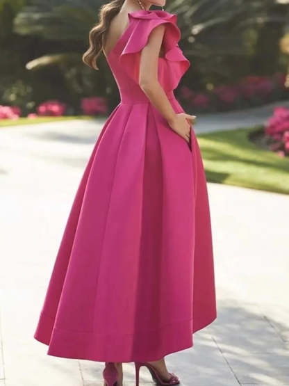 One-Shoulder Asymmetrical A-Line Princess Dress for the Mother of the Bride Sleeveless with Ruffles-BMbridal