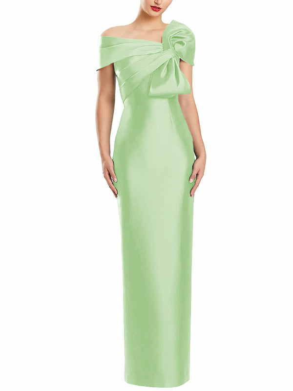One-Shoulder Floor-Length Mother of the Bride Gown with Bow in Sheath/Column Style-BMbridal