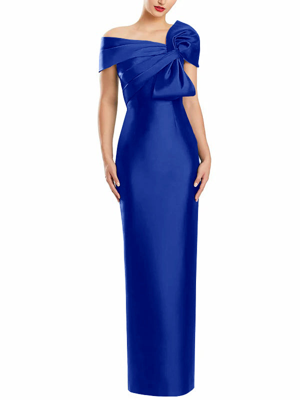 One-Shoulder Floor-Length Mother of the Bride Gown with Bow in Sheath/Column Style-BMbridal