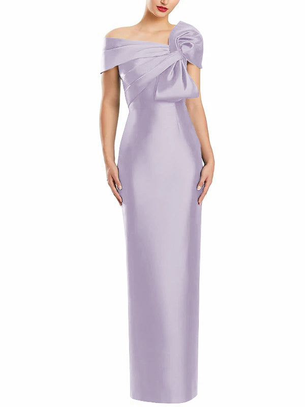One-Shoulder Floor-Length Mother of the Bride Gown with Bow in Sheath/Column Style-BMbridal