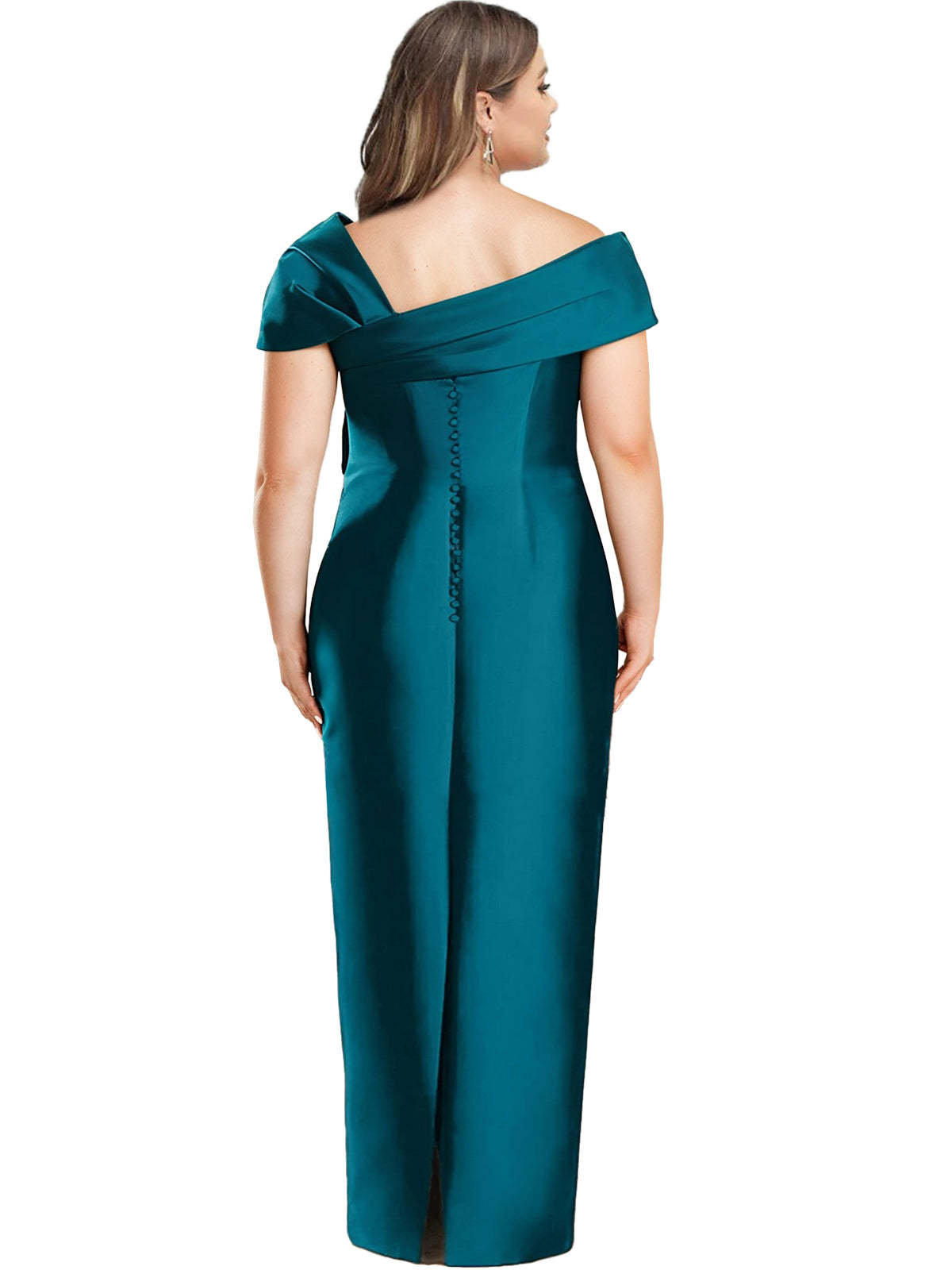 One-Shoulder Floor-Length Mother of the Bride Gown with Bow in Sheath/Column Style-BMbridal