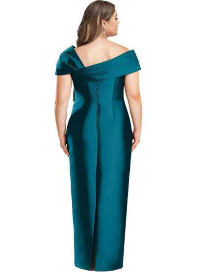 One-Shoulder Floor-Length Mother of the Bride Gown with Bow in Sheath/Column Style-BMbridal