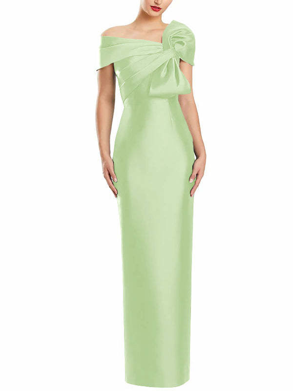 One-Shoulder Floor-Length Mother of the Bride Gown with Bow in Sheath/Column Style-BMbridal