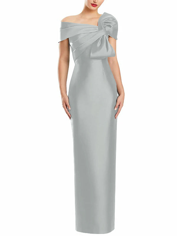 One-Shoulder Floor-Length Mother of the Bride Gown with Bow in Sheath/Column Style-BMbridal