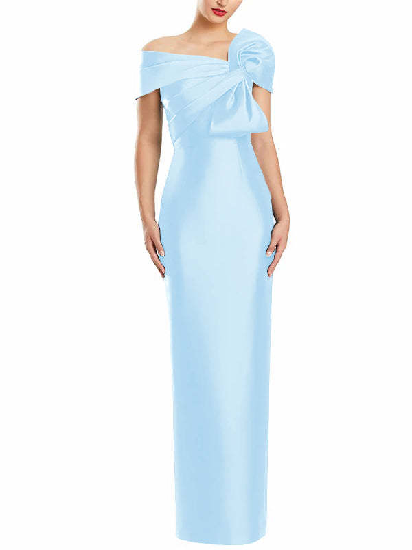 One-Shoulder Floor-Length Mother of the Bride Gown with Bow in Sheath/Column Style-BMbridal