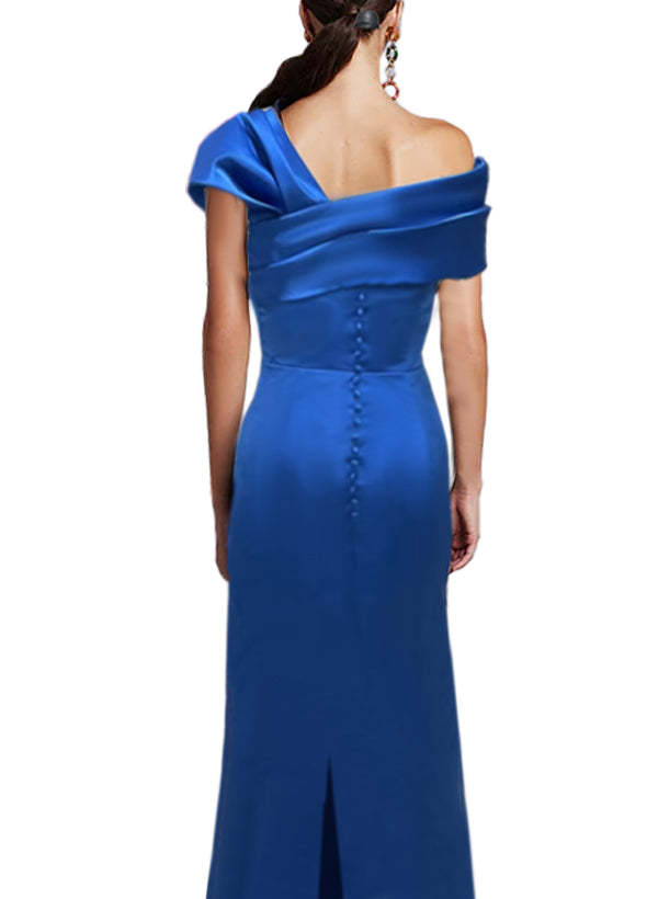 One-Shoulder Floor-Length Mother of the Bride Gown with Bow in Sheath/Column Style-BMbridal