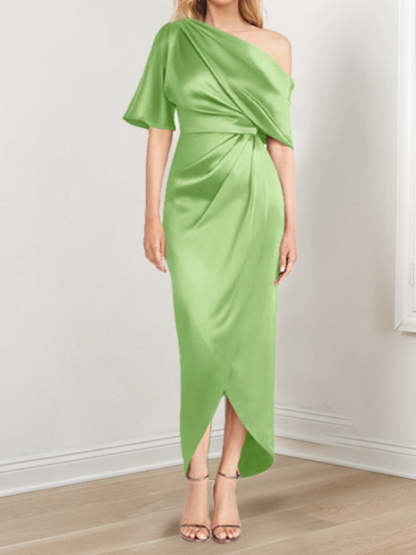 Asymmetrical One-Shoulder Short Sleeve Sheath Dress with Ruffles for the Mother of the Bride-BMbridal