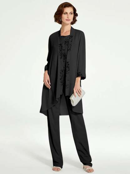 Floor-Length Round Neck Chiffon Pantsuits with Jacket for the Mother of the Bride-BMbridal