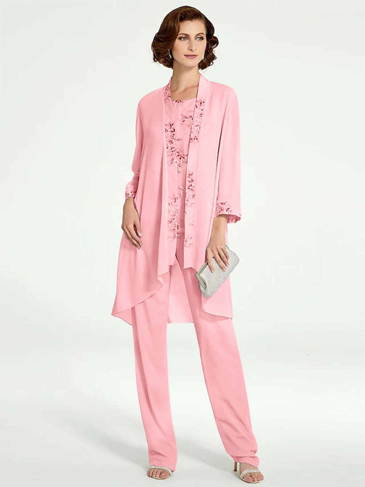 Floor-Length Round Neck Chiffon Pantsuits with Jacket for the Mother of the Bride-BMbridal