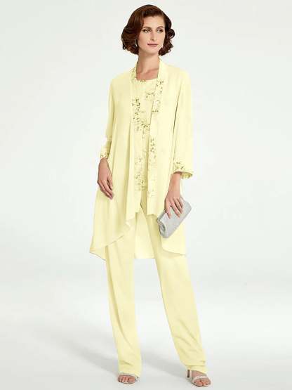 Floor-Length Round Neck Chiffon Pantsuits with Jacket for the Mother of the Bride-BMbridal