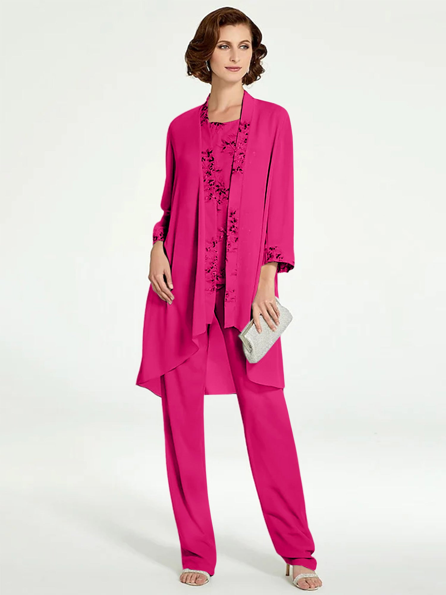 Floor-Length Round Neck Chiffon Pantsuits with Jacket for the Mother of the Bride-BMbridal