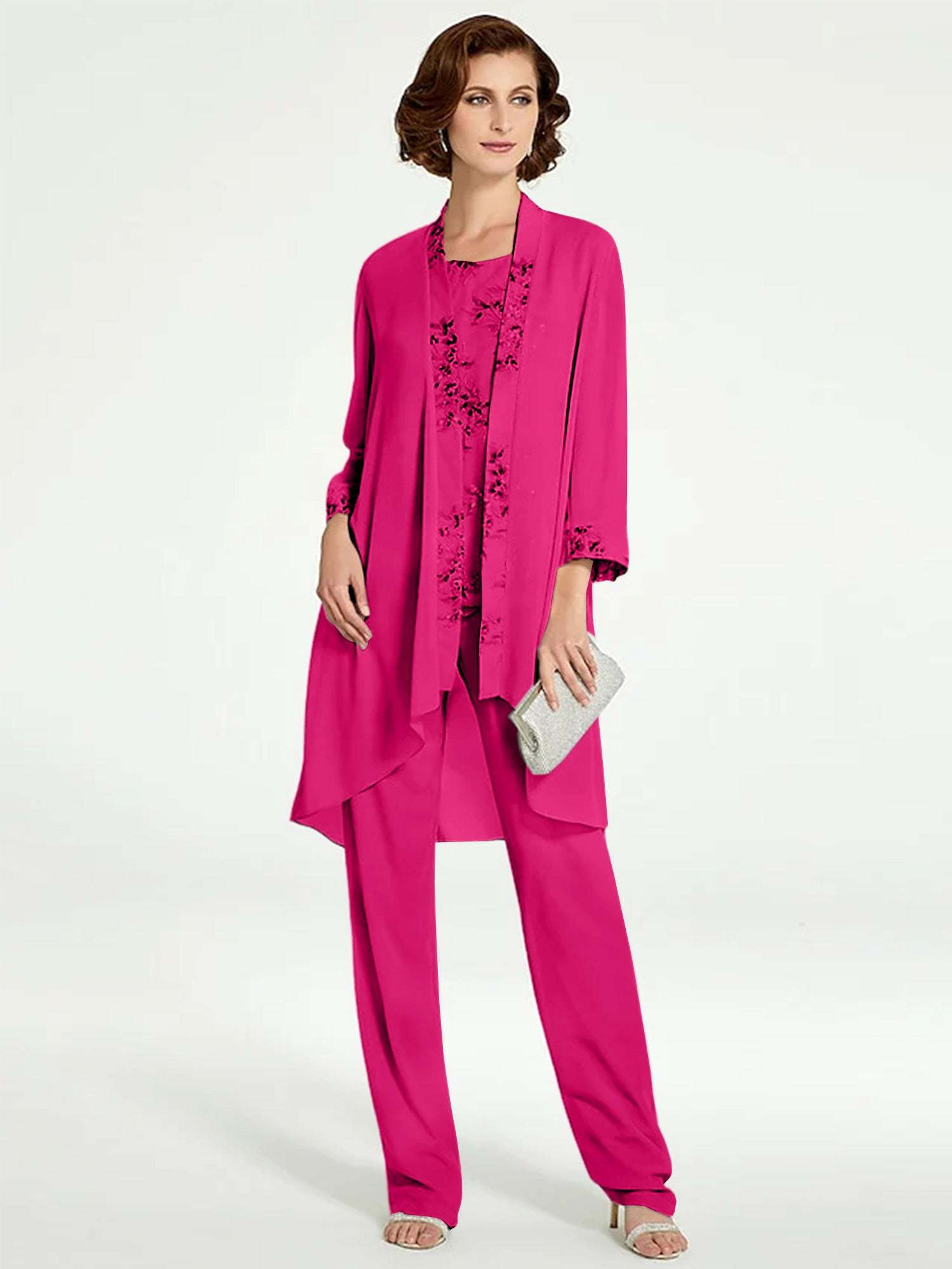 Floor-Length Round Neck Chiffon Pantsuits with Jacket for the Mother of the Bride-BMbridal