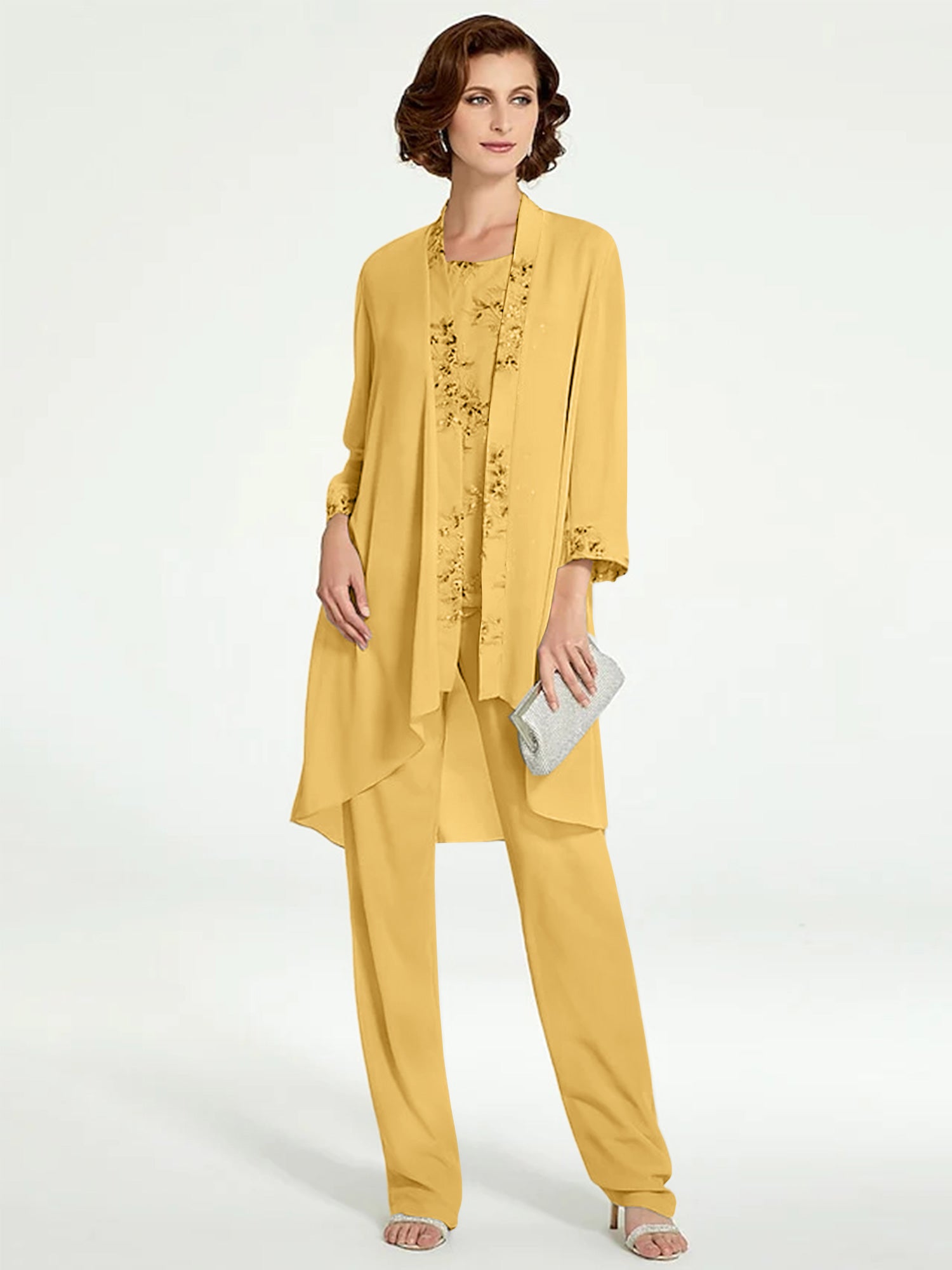 Floor-Length Round Neck Chiffon Pantsuits with Jacket for the Mother of the Bride-BMbridal
