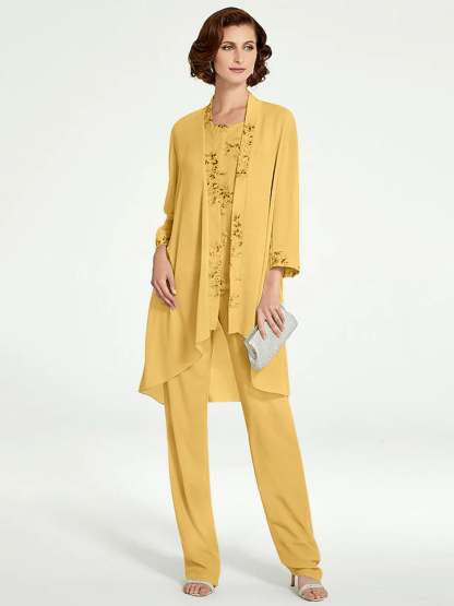 Floor-Length Round Neck Chiffon Pantsuits with Jacket for the Mother of the Bride-BMbridal