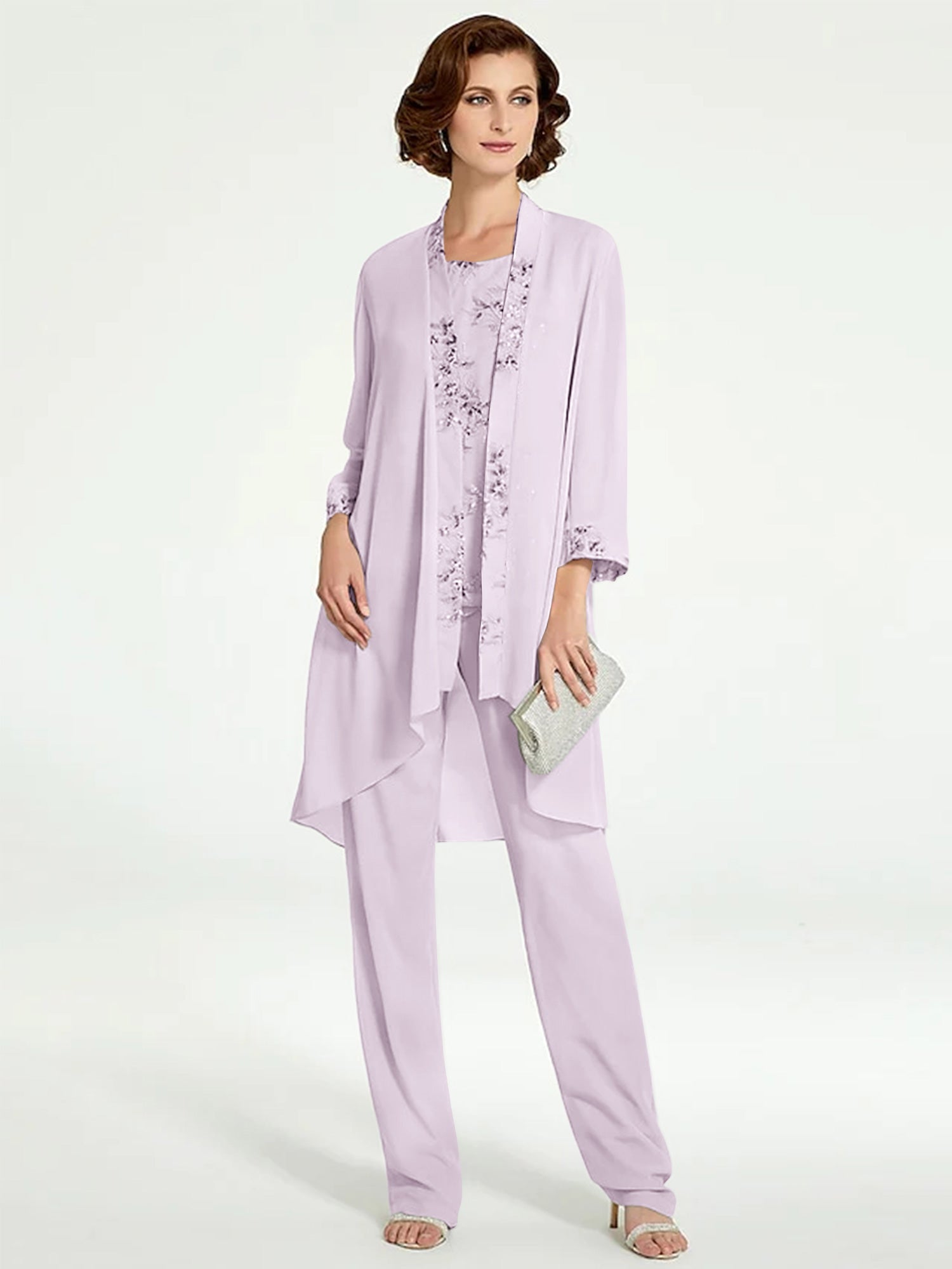 Floor-Length Round Neck Chiffon Pantsuits with Jacket for the Mother of the Bride-BMbridal