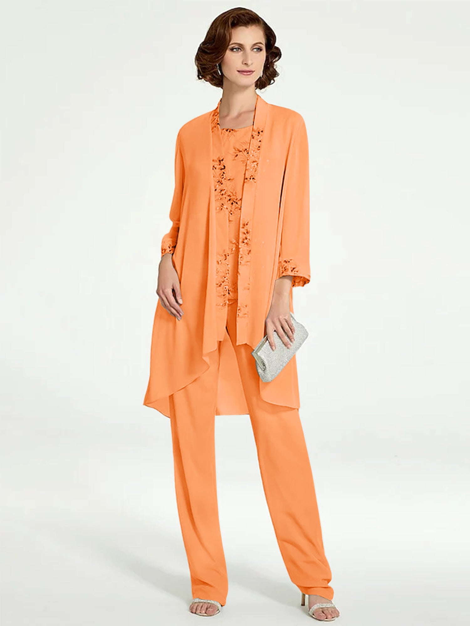 Floor-Length Round Neck Chiffon Pantsuits with Jacket for the Mother of the Bride-BMbridal