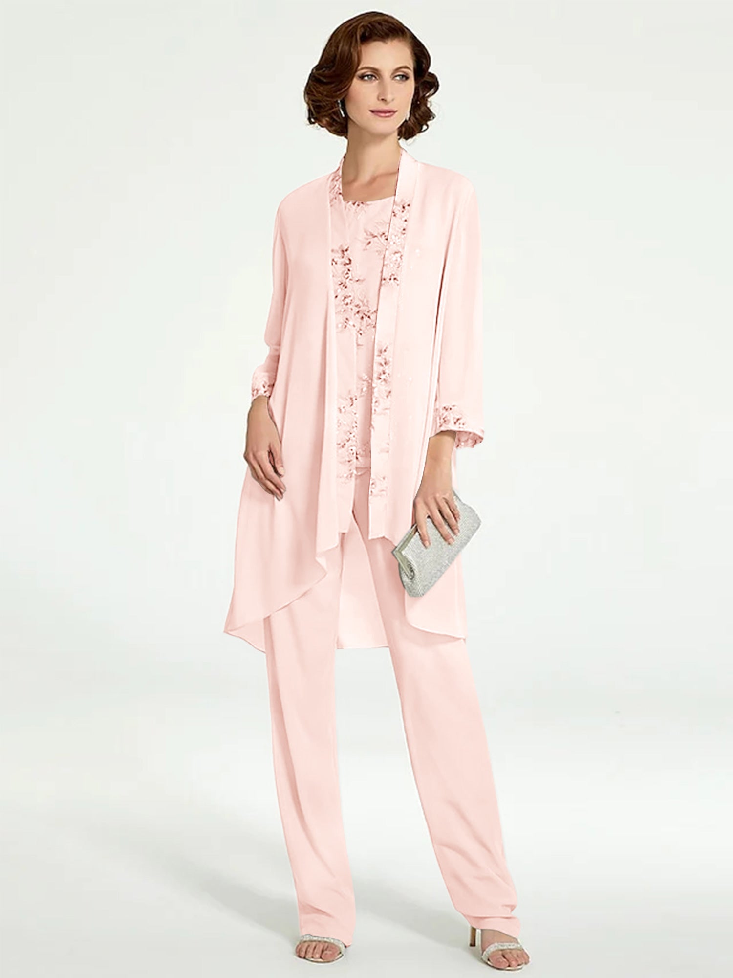 Floor-Length Round Neck Chiffon Pantsuits with Jacket for the Mother of the Bride-BMbridal