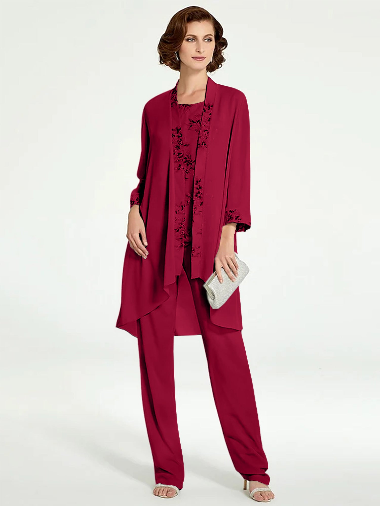 Floor-Length Round Neck Chiffon Pantsuits with Jacket for the Mother of the Bride-BMbridal