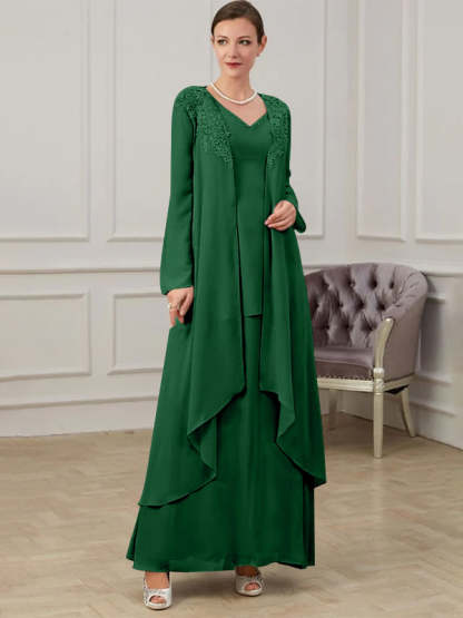 Floor-Length V-Neck A-Line Princess Gown for the Mother of the Bride-BMbridal