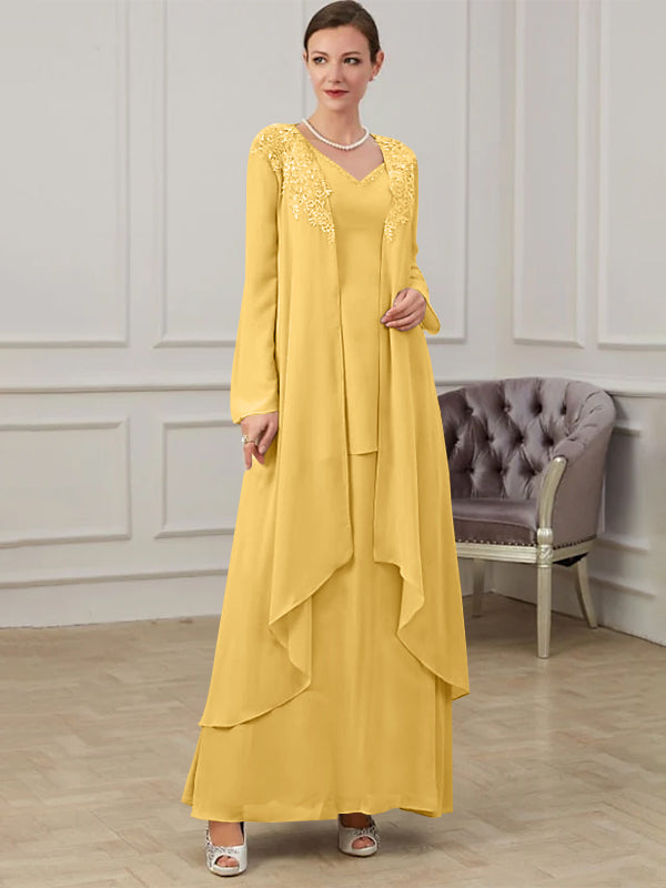 Floor-Length V-Neck A-Line Princess Gown for the Mother of the Bride-BMbridal