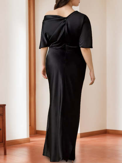 Elegant Plus Size Mother of the Bride One-Shoulder Sheath Dress with 1/2 Sleeves-BMbridal