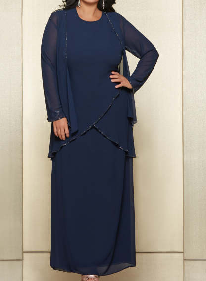 Round Neck Chiffon Mother of the Bride Dress with Jacket-BMbridal