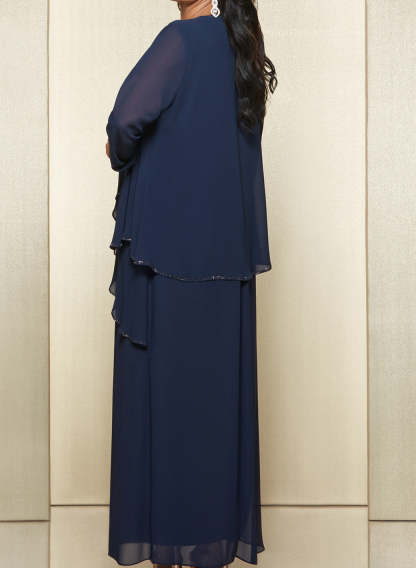 Round Neck Chiffon Mother of the Bride Dress with Jacket-BMbridal