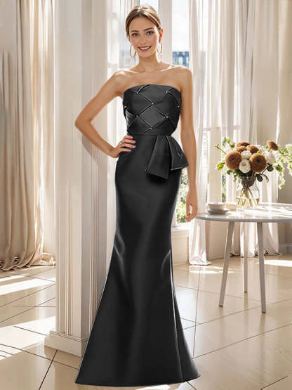 Strapless Sleeveless Floor-Length Mother of the Bride Trumpet/Mermaid Dress with Bowknot-BMbridal