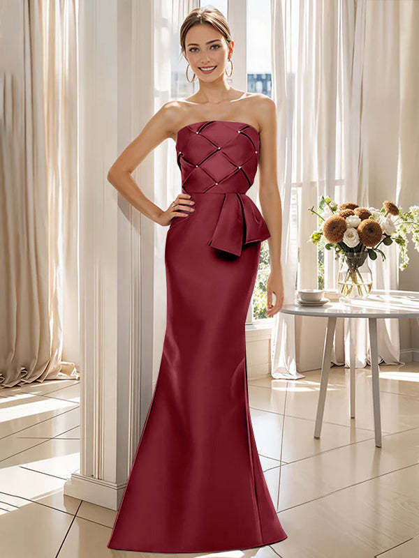 Strapless Sleeveless Floor-Length Mother of the Bride Trumpet/Mermaid Dress with Bowknot-BMbridal
