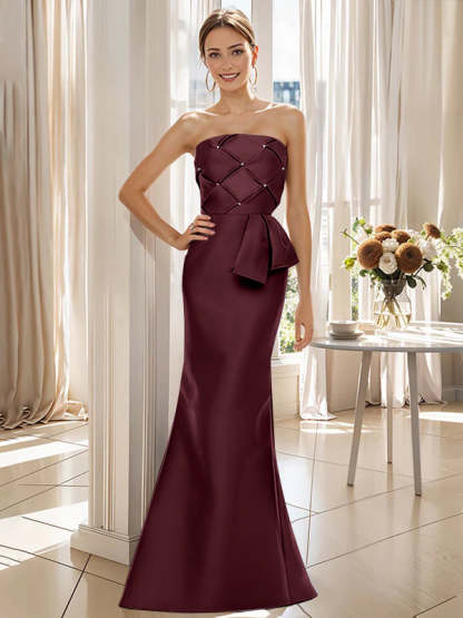 Strapless Sleeveless Floor-Length Mother of the Bride Trumpet/Mermaid Dress with Bowknot-BMbridal