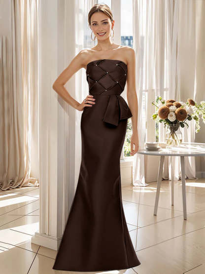Strapless Sleeveless Floor-Length Mother of the Bride Trumpet/Mermaid Dress with Bowknot-BMbridal