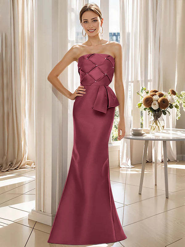Strapless Sleeveless Floor-Length Mother of the Bride Trumpet/Mermaid Dress with Bowknot-BMbridal