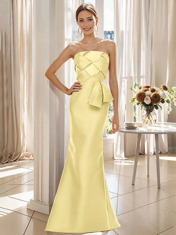Strapless Sleeveless Floor-Length Mother of the Bride Trumpet/Mermaid Dress with Bowknot-BMbridal
