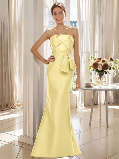 Strapless Sleeveless Floor-Length Mother of the Bride Trumpet/Mermaid Dress with Bowknot-BMbridal