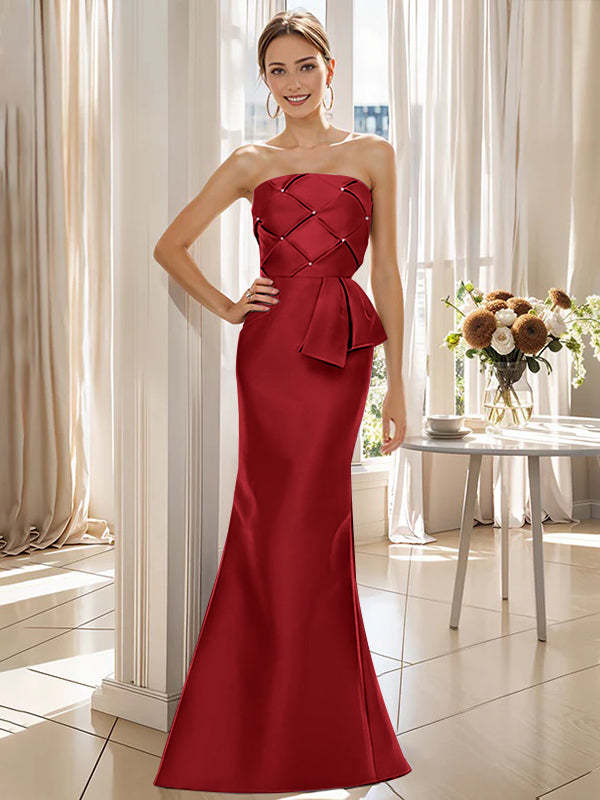 Strapless Sleeveless Floor-Length Mother of the Bride Trumpet/Mermaid Dress with Bowknot-BMbridal