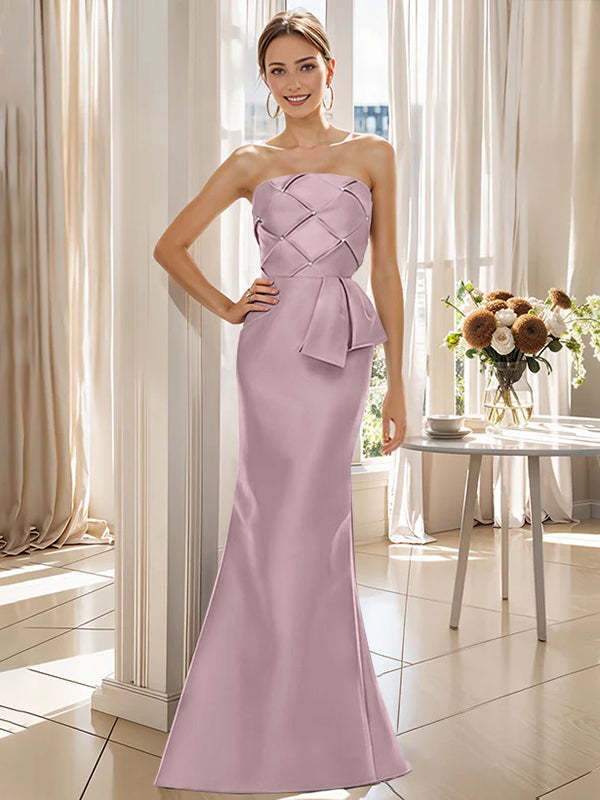 Strapless Sleeveless Floor-Length Mother of the Bride Trumpet/Mermaid Dress with Bowknot-BMbridal