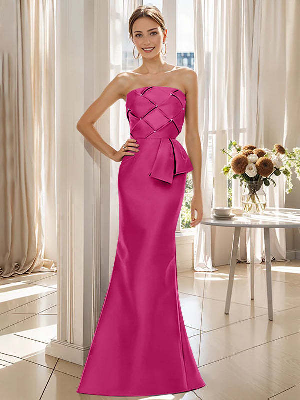 Strapless Sleeveless Floor-Length Mother of the Bride Trumpet/Mermaid Dress with Bowknot-BMbridal