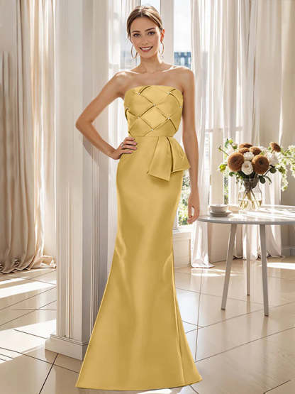 Strapless Sleeveless Floor-Length Mother of the Bride Trumpet/Mermaid Dress with Bowknot-BMbridal