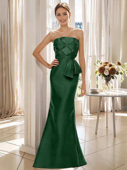 Strapless Sleeveless Floor-Length Mother of the Bride Trumpet/Mermaid Dress with Bowknot-BMbridal