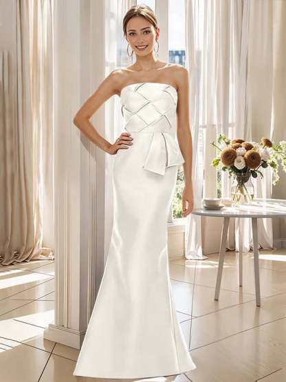 Strapless Sleeveless Floor-Length Mother of the Bride Trumpet/Mermaid Dress with Bowknot-BMbridal
