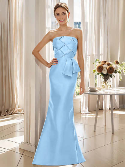 Strapless Sleeveless Floor-Length Mother of the Bride Trumpet/Mermaid Dress with Bowknot-BMbridal