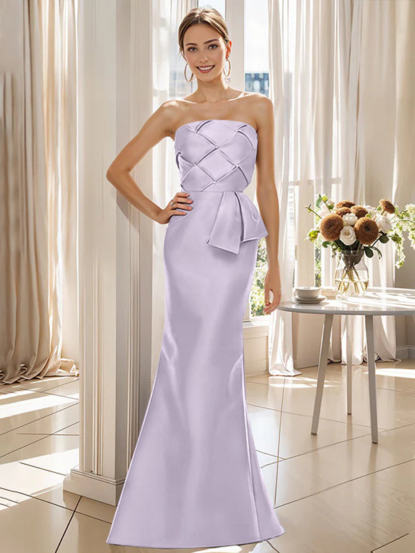 Strapless Sleeveless Floor-Length Mother of the Bride Trumpet/Mermaid Dress with Bowknot-BMbridal