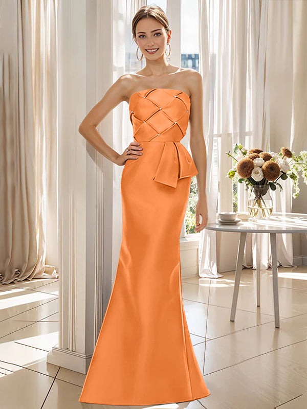 Strapless Sleeveless Floor-Length Mother of the Bride Trumpet/Mermaid Dress with Bowknot-BMbridal