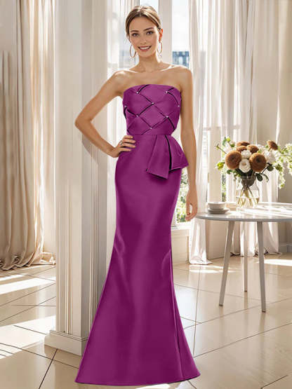Strapless Sleeveless Floor-Length Mother of the Bride Trumpet/Mermaid Dress with Bowknot-BMbridal