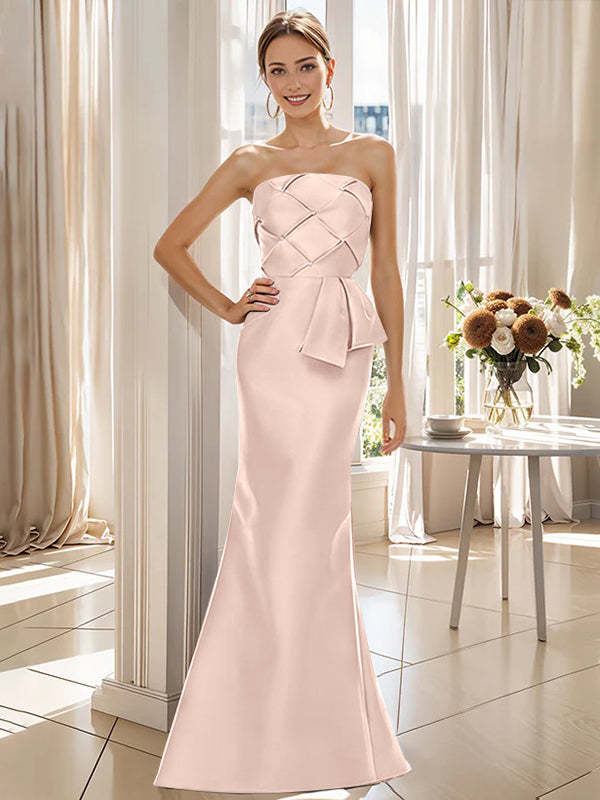 Strapless Sleeveless Floor-Length Mother of the Bride Trumpet/Mermaid Dress with Bowknot-BMbridal