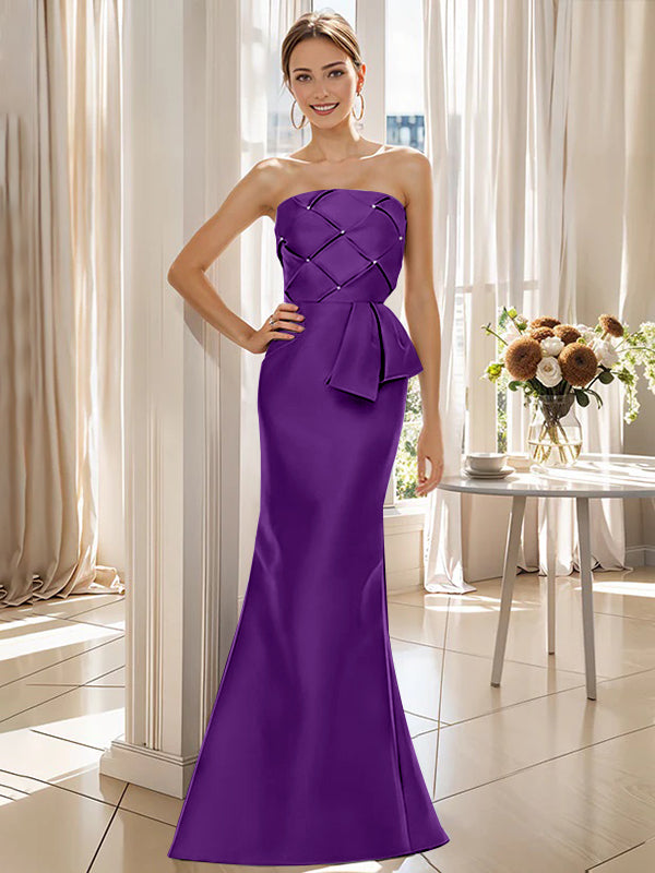 Strapless Sleeveless Floor-Length Mother of the Bride Trumpet/Mermaid Dress with Bowknot-BMbridal