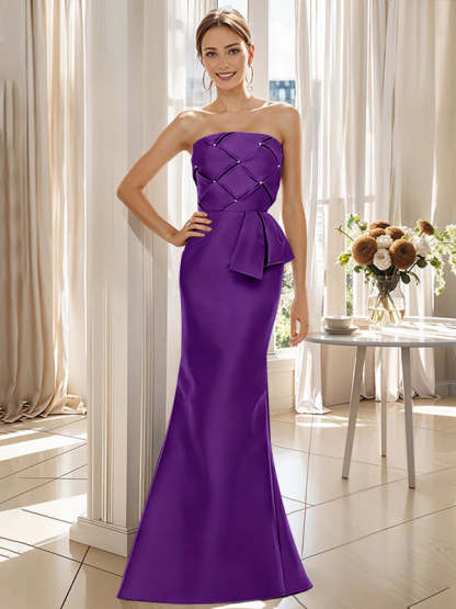 Strapless Sleeveless Floor-Length Mother of the Bride Trumpet/Mermaid Dress with Bowknot-BMbridal