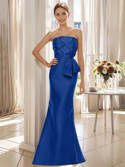 Strapless Sleeveless Floor-Length Mother of the Bride Trumpet/Mermaid Dress with Bowknot-BMbridal